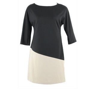 Dana Buchman Sz L Black Tan Color Block Poly Rayon Spandex Blend Dress