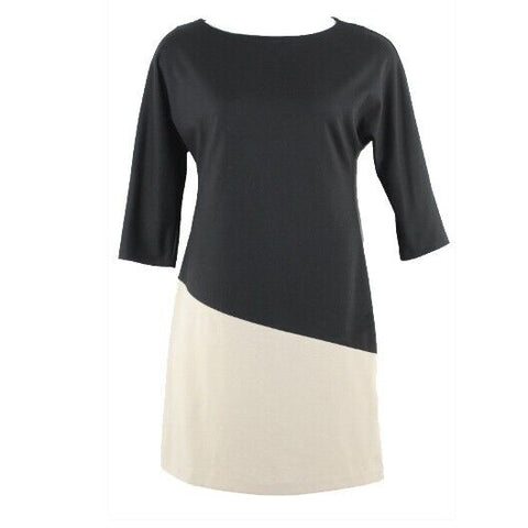 Dana Buchman Sz L Black Tan Color Block Poly Rayon Spandex Blend Dress