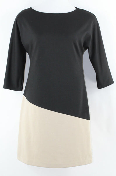 Dana Buchman Sz L Black Tan Color Block Poly Rayon Spandex Blend Dress