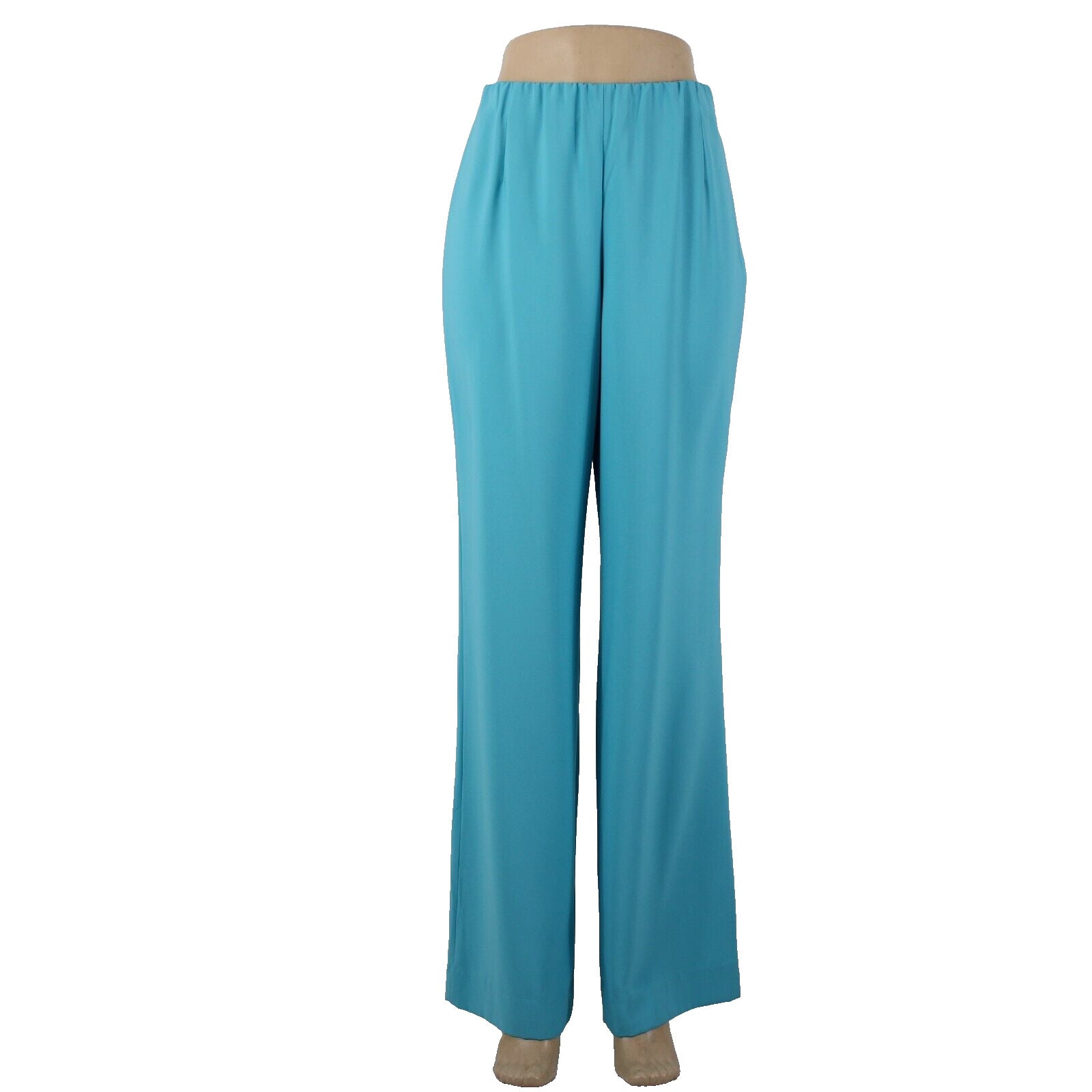 Chicos NEW Sz 10r x 32 Aqua Blue Elastic Waist Wide Leg Polyester Spandex Pant