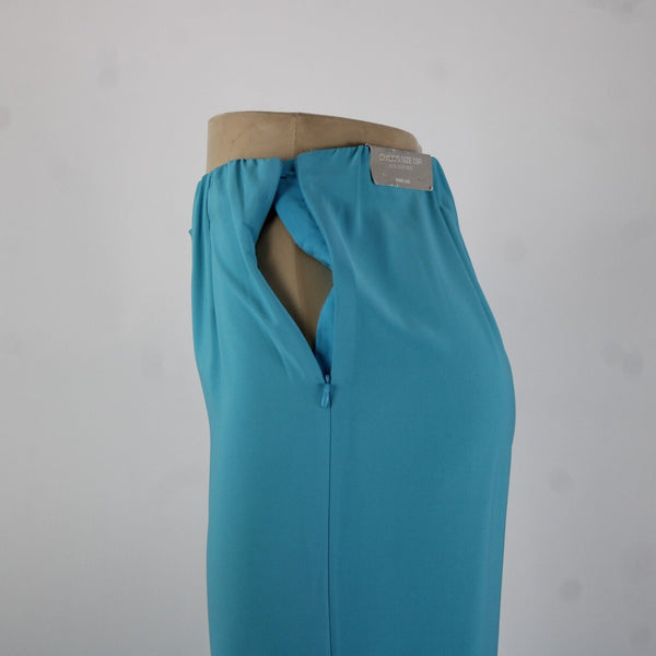 Chicos NEW Sz 10r x 32 Aqua Blue Elastic Waist Wide Leg Polyester Spandex Pant
