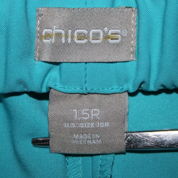 Chicos NEW Sz 10r x 32 Aqua Blue Elastic Waist Wide Leg Polyester Spandex Pant