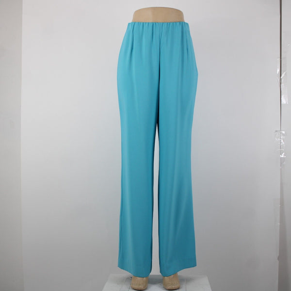 Chicos NEW Sz 10r x 32 Aqua Blue Elastic Waist Wide Leg Polyester Spandex Pant