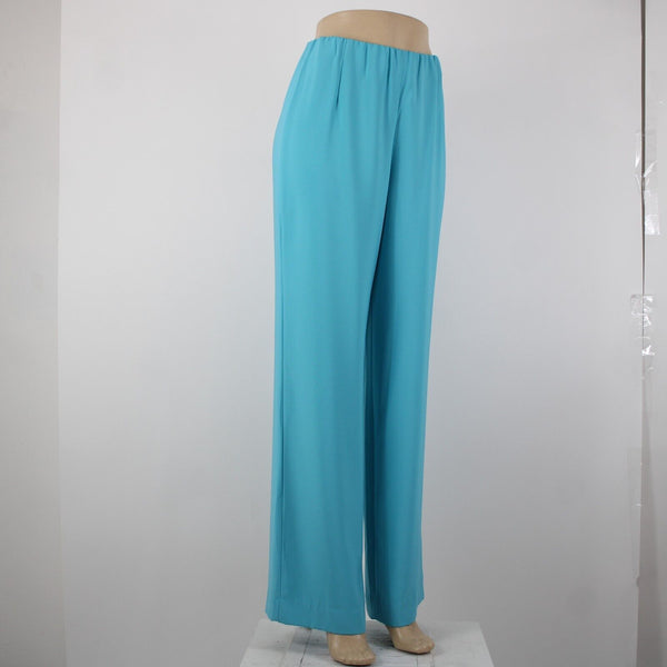 Chicos NEW Sz 10r x 32 Aqua Blue Elastic Waist Wide Leg Polyester Spandex Pant