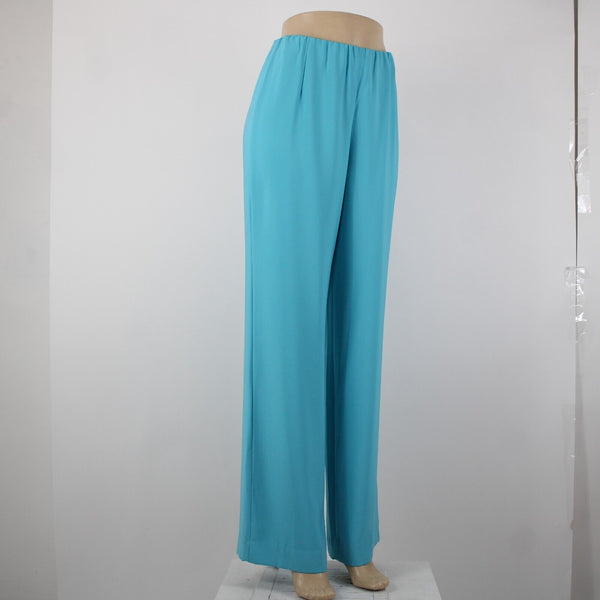 Chicos NEW Sz 10r x 32 Aqua Blue Elastic Waist Wide Leg Polyester Spandex Pant