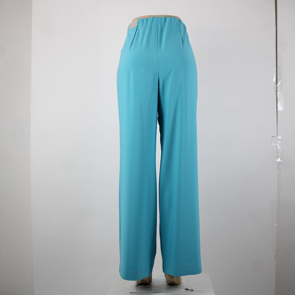Chicos NEW Sz 10r x 32 Aqua Blue Elastic Waist Wide Leg Polyester Spandex Pant