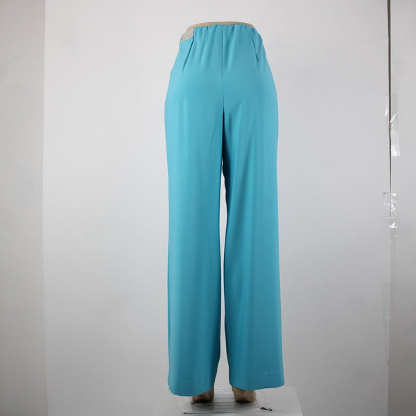 Chicos NEW Sz 10r x 32 Aqua Blue Elastic Waist Wide Leg Polyester Spandex Pant