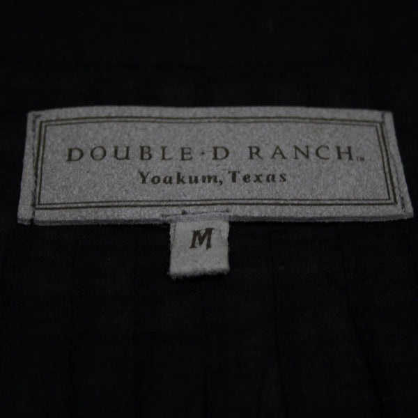 Double D Ranch Sz M Black Multi Embroidered V Neck Tab Sl Button 100% Cotton Top