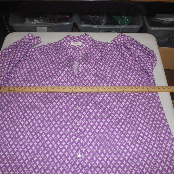 Xirena Dress Sz S Purple White Buttons Belted Collared 100% Cotton Dress
