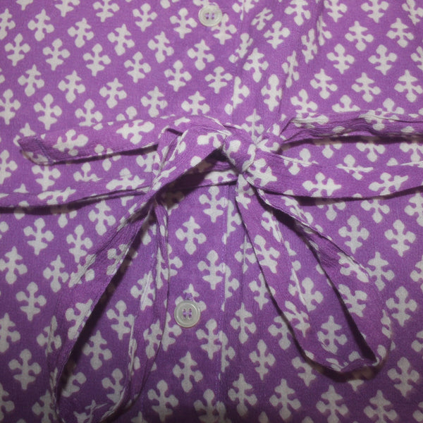 Xirena Dress Sz S Purple White Buttons Belted Collared 100% Cotton Dress