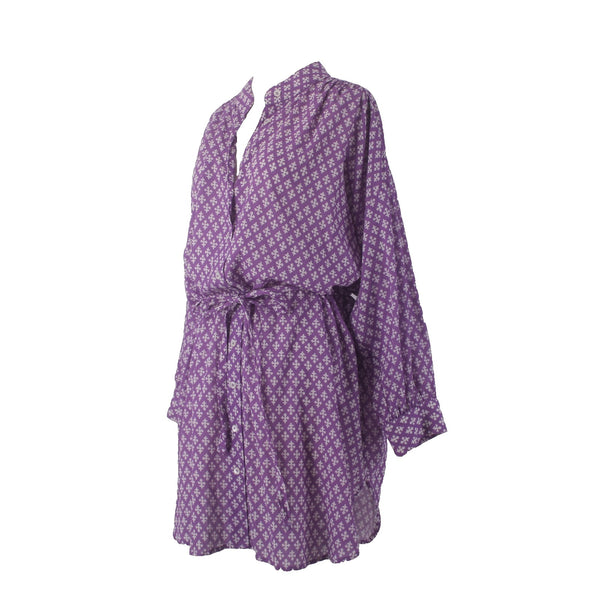 Xirena Dress Sz S Purple White Buttons Belted Collared 100% Cotton Dress