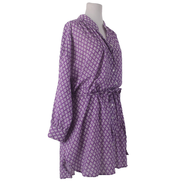 Xirena Dress Sz S Purple White Buttons Belted Collared 100% Cotton Dress