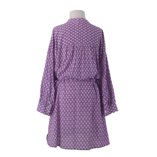 Xirena Dress Sz S Purple White Buttons Belted Collared 100% Cotton Dress