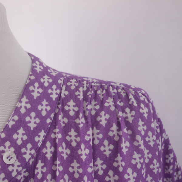 Xirena Dress Sz S Purple White Buttons Belted Collared 100% Cotton Dress