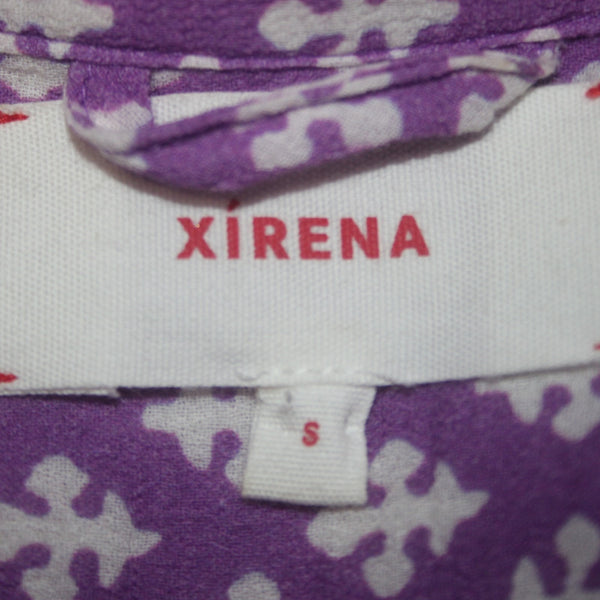 Xirena Dress Sz S Purple White Buttons Belted Collared 100% Cotton Dress