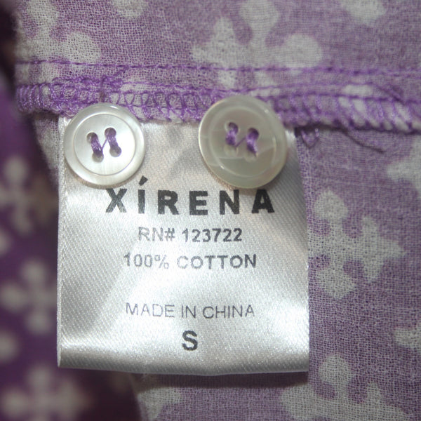 Xirena Dress Sz S Purple White Buttons Belted Collared 100% Cotton Dress