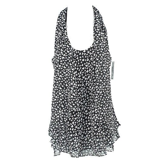 Bisou Bisou NEW $36 Size XS Black White Open Flowy Ditzy Polyester Top