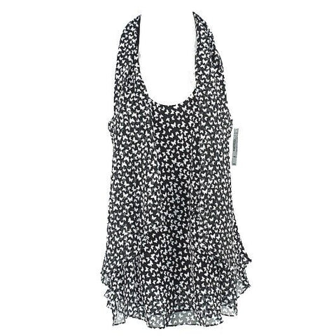 Bisou Bisou NEW $36 Size XS Black White Open Flowy Ditzy Polyester Top