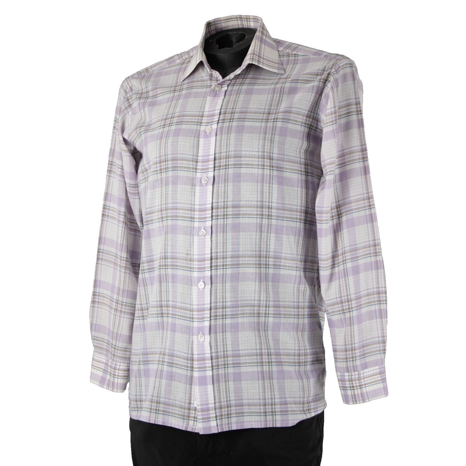 Wilkes Bashford A252 Stuart Sz No Size M? Lavender White Brown Cotton Poly Shirt