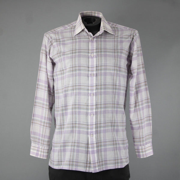 Wilkes Bashford A252 Stuart Sz No Size M? Lavender White Brown Cotton Poly Shirt