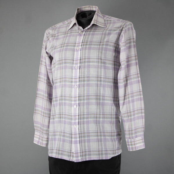 Wilkes Bashford A252 Stuart Sz No Size M? Lavender White Brown Cotton Poly Shirt