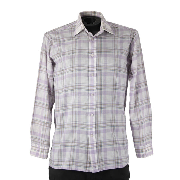 Wilkes Bashford A252 Stuart Sz No Size M? Lavender White Brown Cotton Poly Shirt