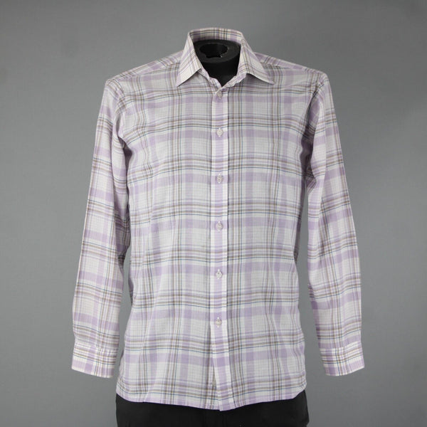Wilkes Bashford A252 Stuart Sz No Size M? Lavender White Brown Cotton Poly Shirt