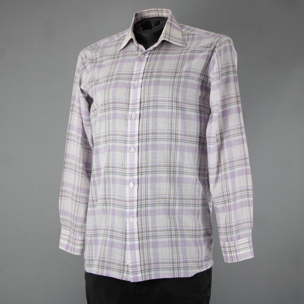 Wilkes Bashford A252 Stuart Sz No Size M? Lavender White Brown Cotton Poly Shirt