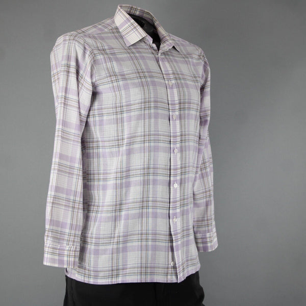 Wilkes Bashford A252 Stuart Sz No Size M? Lavender White Brown Cotton Poly Shirt