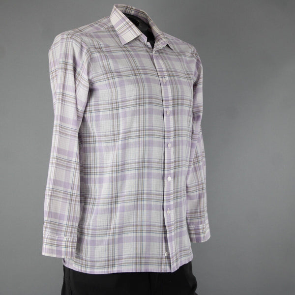 Wilkes Bashford A252 Stuart Sz No Size M? Lavender White Brown Cotton Poly Shirt