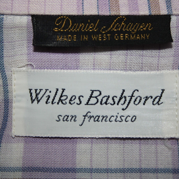 Wilkes Bashford A252 Stuart Sz No Size M? Lavender White Brown Cotton Poly Shirt