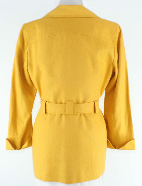 Ellen Tracy Sz S Goldenrod Yellow Button Pocket Cuff Belted Wrap Linen Jacket