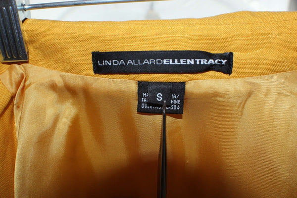 Ellen Tracy Sz S Goldenrod Yellow Button Pocket Cuff Belted Wrap Linen Jacket