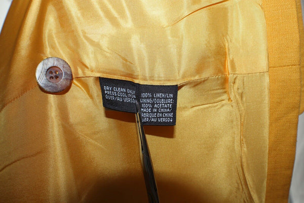 Ellen Tracy Sz S Goldenrod Yellow Button Pocket Cuff Belted Wrap Linen Jacket