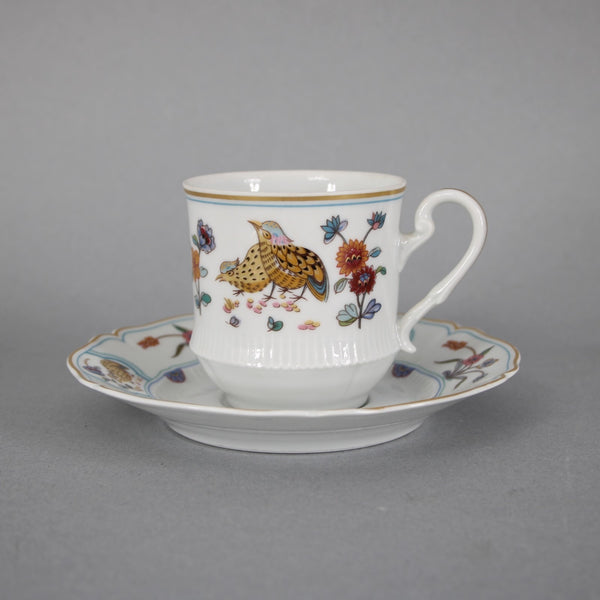 Haviland Teacup With Saucer Golden Luail White Multi Bird Teacup With Saucer