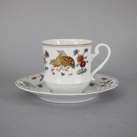 Haviland Teacup With Saucer Golden Luail White Multi Bird Teacup With Saucer