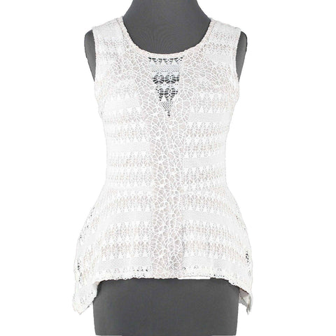 Bar III NEW $70 Sz L Beige Ivory Lace Overlay Back Zip Poly Blend Top