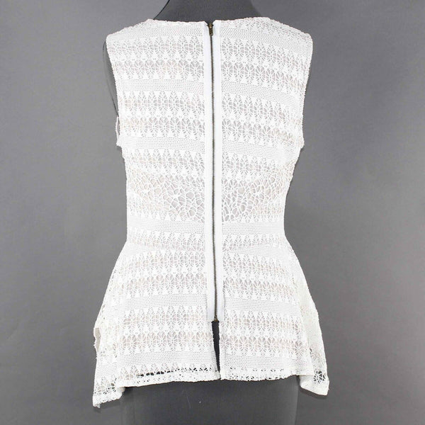 Bar III NEW $70 Sz L Beige Ivory Lace Overlay Back Zip Poly Blend Top
