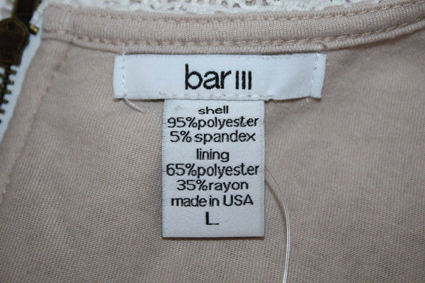 Bar III NEW $70 Sz L Beige Ivory Lace Overlay Back Zip Poly Blend Top