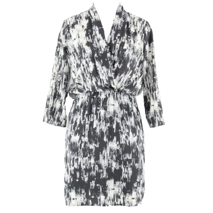 Collective Concepts Sz S Black Cream Faux Wrap 100% Polyester Dress