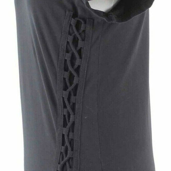 Pam & Gela NEW $138 Sz M Black Asym Corset Laced Front T Top