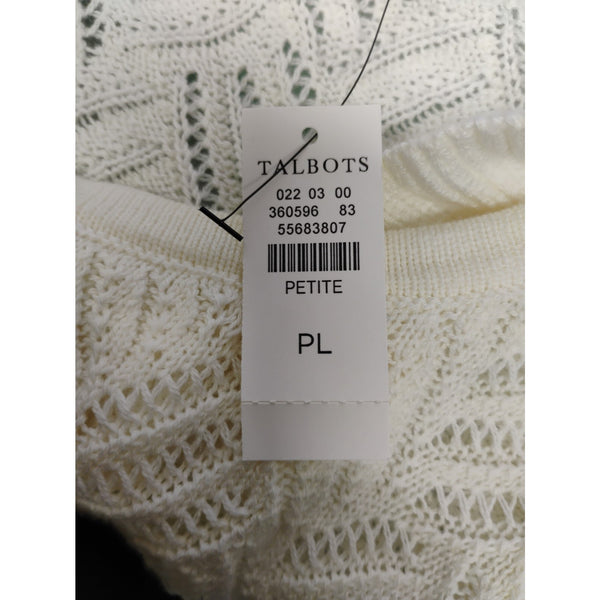 Talbots NEW Sz L Petite Ivory Open Weave Ruffle Neck Cotton Blend Sweater