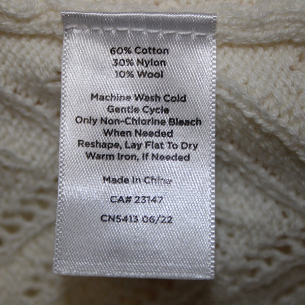 Talbots NEW Sz L Petite Ivory Open Weave Ruffle Neck Cotton Blend Sweater