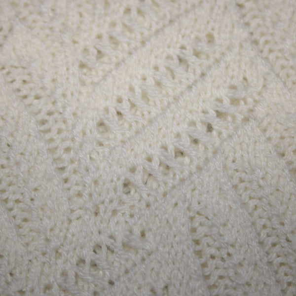 Talbots NEW Sz L Petite Ivory Open Weave Ruffle Neck Cotton Blend Sweater