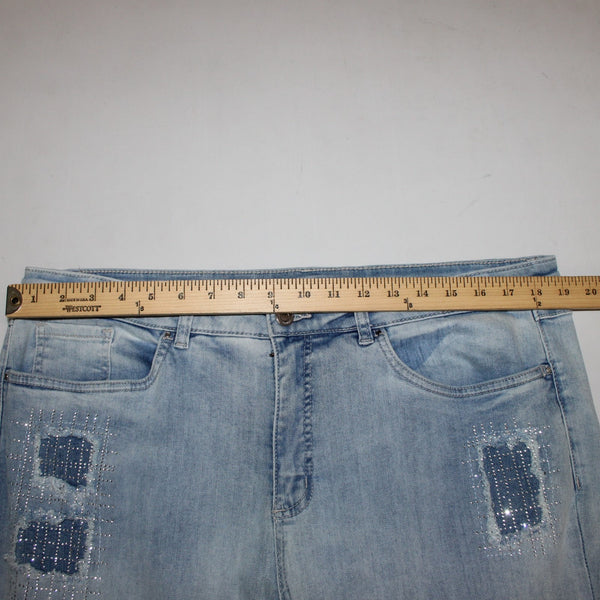 Joseph Ribkoff Jeans Sz 18 x 30 Lt Blue Denim Distress Embelsh Slim Cotton Jeans