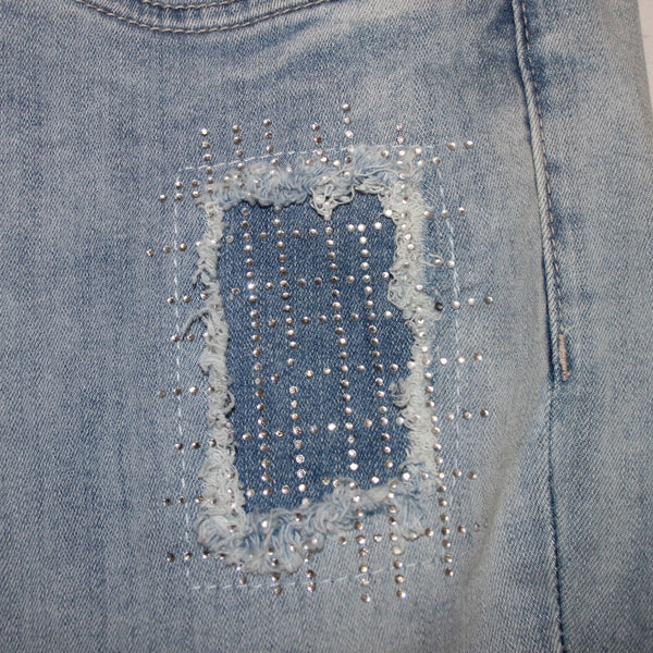 Joseph Ribkoff Jeans Sz 18 x 30 Lt Blue Denim Distress Embelsh Slim Cotton Jeans