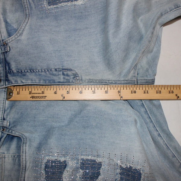Joseph Ribkoff Jeans Sz 18 x 30 Lt Blue Denim Distress Embelsh Slim Cotton Jeans