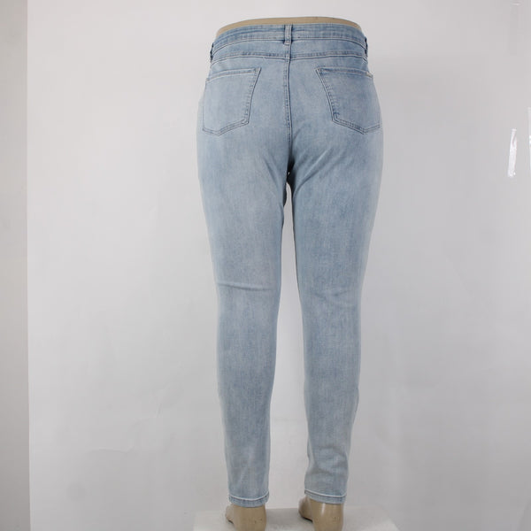 Joseph Ribkoff Jeans Sz 18 x 30 Lt Blue Denim Distress Embelsh Slim Cotton Jeans