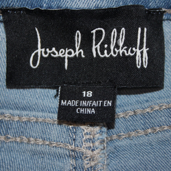 Joseph Ribkoff Jeans Sz 18 x 30 Lt Blue Denim Distress Embelsh Slim Cotton Jeans