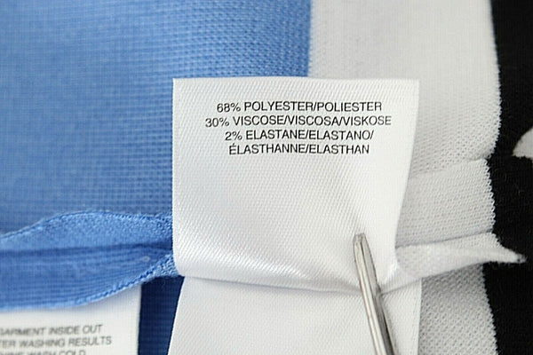 Jones New York Sz L Black Blue White Stripe Polyester Blend Dress